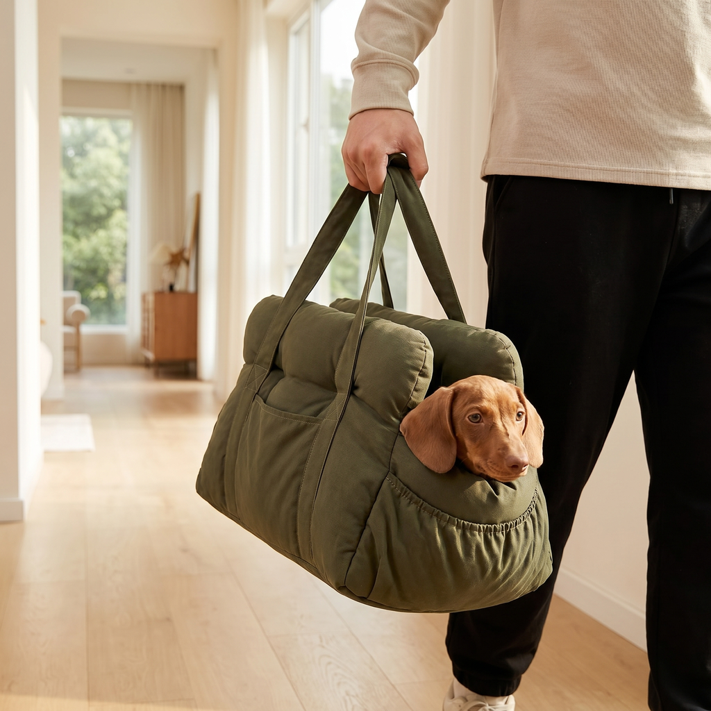 Doviera Hundeautositz als Tragetasche getragen, 2-in-1
