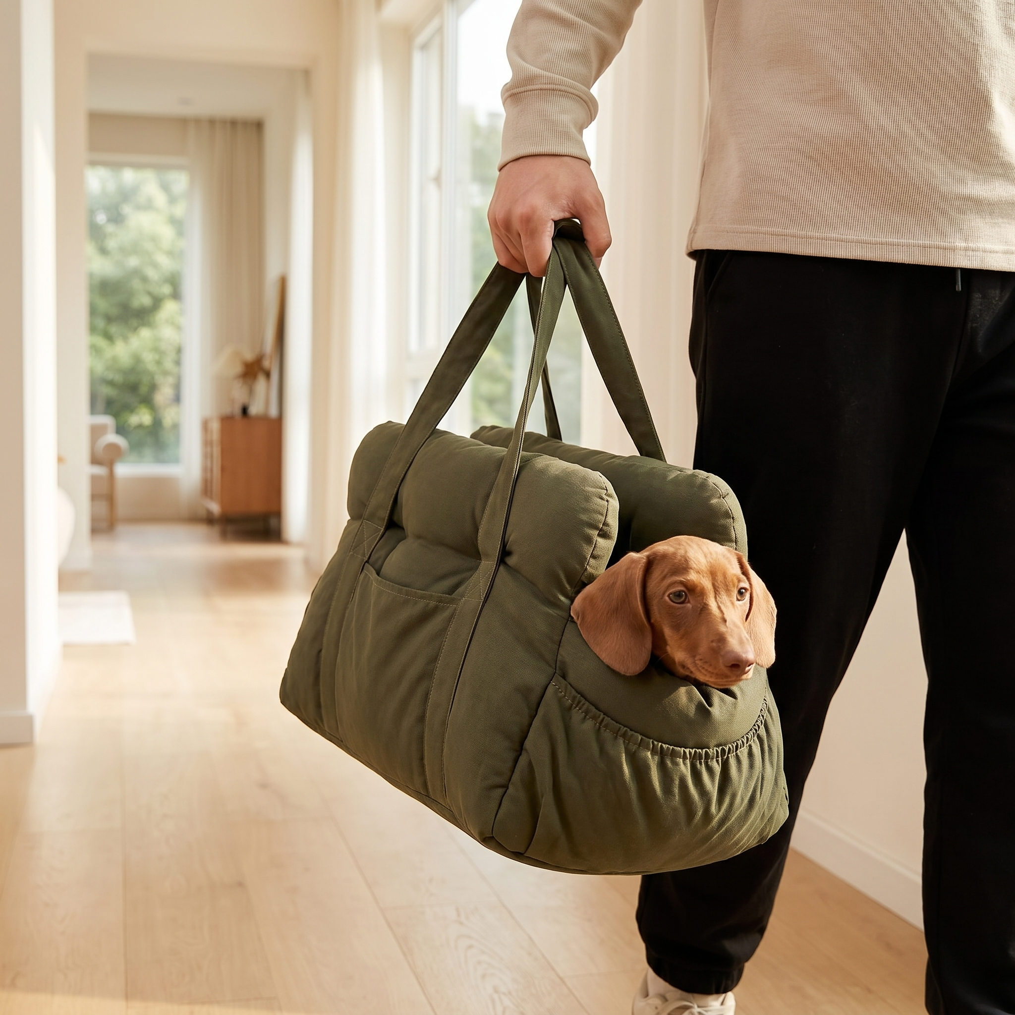 Doviera Hundeautositz als Tragetasche getragen, 2-in-1